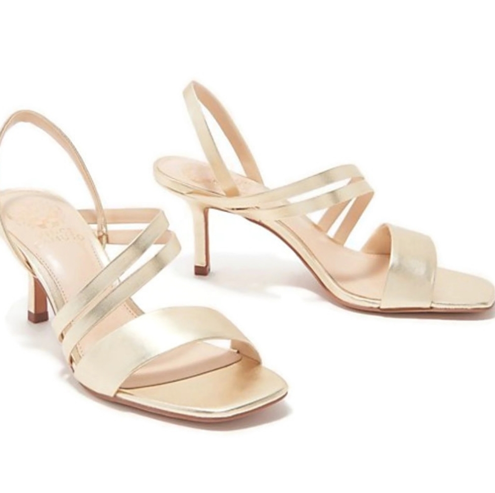 Vince Camuto Womens Size 7 Savesha Gold Heels Strappy Leather